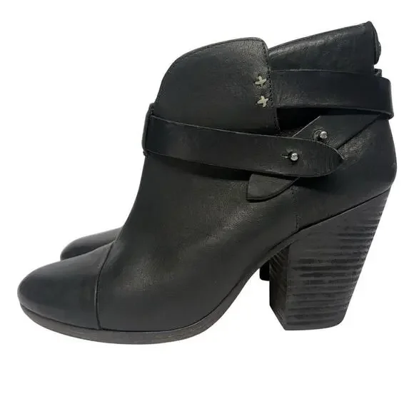 Rag & Bone Harrow Heeled Ankle Black Leather Boots Booties Women’s Size 40 / 10 - Picture 3 of 9